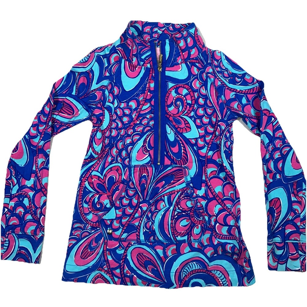 LILLY PULITZER Women's XS Skipper Popover Resort 2014 Reel Me In‎ Blue Pink Sun